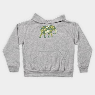 Elephant silhouette with flowers and leaves Kids Hoodie